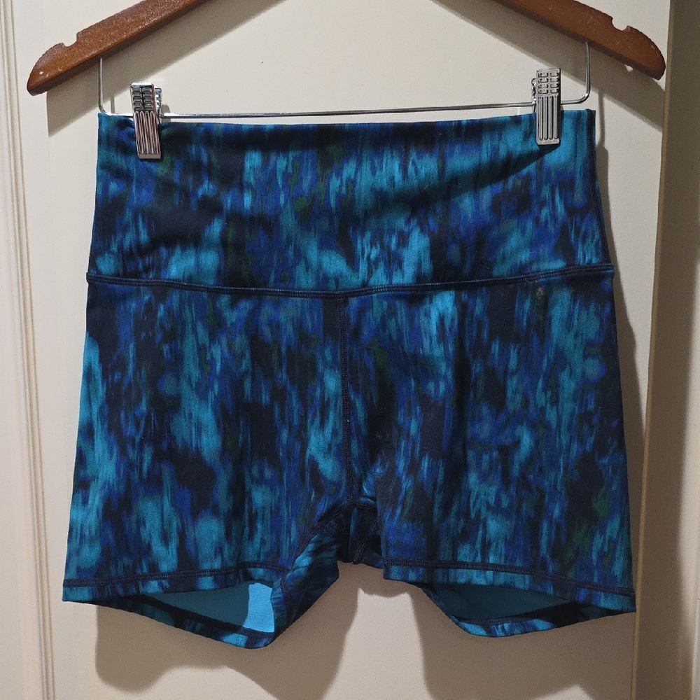 TYR Women's Athletic Shorts in Blue and Black Pattern